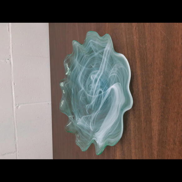 Glass Platter Swirl Bowl Dish 13” Scalloped Edge - Picture 1 of 5